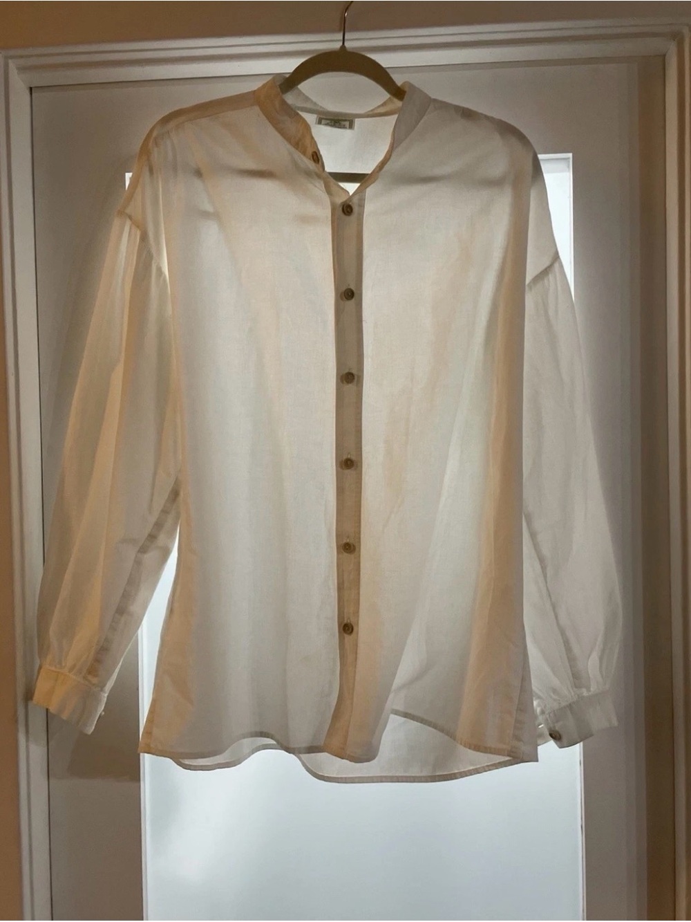 Alice's Cottage Women’s Large Cotton Band Collar Button-Up Top Long Sleeve Ivory